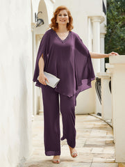 Pantsuit à Manches Flottantes Top en Mousseline Plum Grande Taille