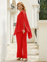 Pantsuit à Manches Flottantes Top en Mousseline Rouge Grande Taille