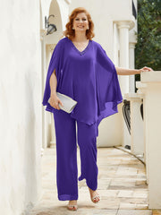 Pantsuit à Manches Flottantes Top en Mousseline Régence Grande Taille