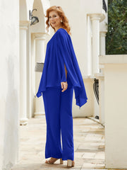 Pantsuit à Manches Flottantes Top en Mousseline Bleu Royale
