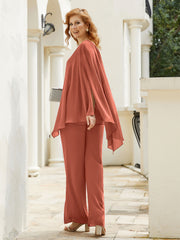 Pantsuit à Manches Flottantes Top en Mousseline Rouille