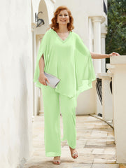 Pantsuit à Manches Flottantes Top en Mousseline Sauge