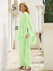 Pantsuit à Manches Flottantes Top en Mousseline Sauge