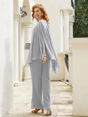 Pantsuit à Manches Flottantes Top en Mousseline Argent Grande Taille