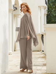 Pantsuit à Manches Flottantes Top en Mousseline Taupe