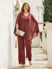 Pantsuit à Manches Flottantes Top en Mousseline Terracotta Grande Taille