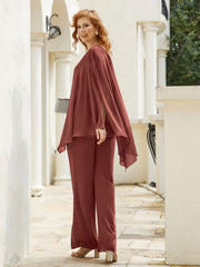 Pantsuit à Manches Flottantes Top en Mousseline Terracotta