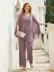 Pantsuit à Manches Flottantes Top en Mousseline Vintage Mauve Grande Taille