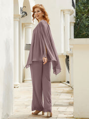 Pantsuit à Manches Flottantes Top en Mousseline Vintage Mauve Grande Taille
