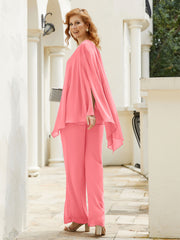 Pantsuit à Manches Flottantes Top en Mousseline Pastèque Grande Taille