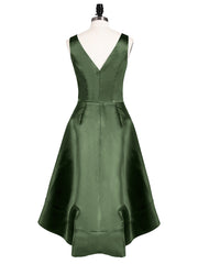 Col en V Satin Asymétrique Robes Demoiselle d'honneure Olive Verte Grande Taille