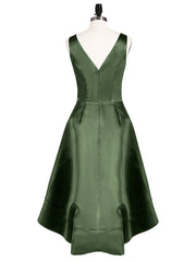 Col en V Satin Asymétrique Robes Demoiselle d'honneure Olive Verte