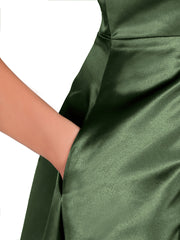 Col en V Satin Asymétrique Robes Demoiselle d'honneure Olive Verte