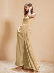 Robe de Plissée en Mousseline Longueur au Sol Champagne