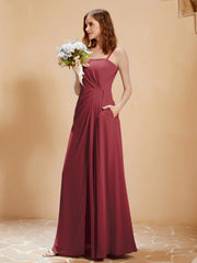 Robe de Plissée en Mousseline Longueur au Sol Cannelle Rose Grande Taille