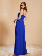 Robe de Plissée en Mousseline Longueur au Sol Bleu Royale Grande Taille