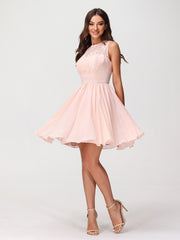 Col d'Illusion Mousseline et Dentelle Robe Rose Perle