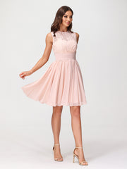 Col d'Illusion Mousseline et Dentelle Robe Rose Perle