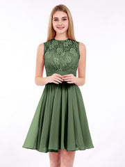 Col d'Illusion Mousseline et Dentelle Robe Olive Verte Grande Taille