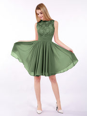 Col d'Illusion Mousseline et Dentelle Robe Olive Verte Grande Taille
