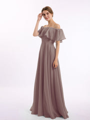 Hors De l'Épaule Mousseline Longueur Complète Robe Dusk