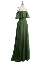 Hors De l'Épaule Mousseline Longueur Complète Robe Olive Verte Grande Taille
