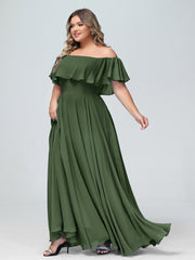 Hors De l'Épaule Mousseline Longueur Complète Robe Olive Verte Grande Taille
