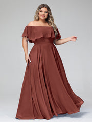 Hors De l'Épaule Mousseline Longueur Complète Robe terracotta Grande Taille