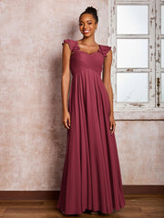 Maxi Robe de Demoiselle d'Honneur en Mousseline avec Bretelles à Volants Cannelle Rose