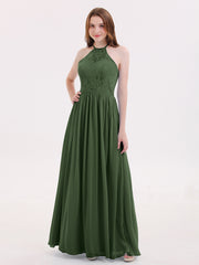 Mousseline Licou Maxi Robe avec Bustier Dentelle Olive Verte Grande Taille