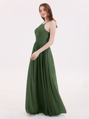 Mousseline Licou Maxi Robe avec Bustier Dentelle Olive Verte Grande Taille