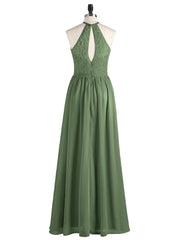 Mousseline Licou Maxi Robe avec Bustier Dentelle Olive Verte