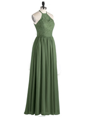 Mousseline Licou Maxi Robe avec Bustier Dentelle Olive Verte Grande Taille
