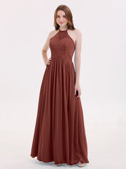 Mousseline Licou Maxi Robe avec Bustier Dentelle terracotta