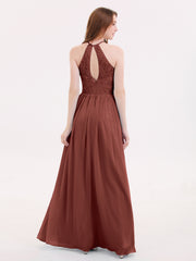 Mousseline Licou Maxi Robe avec Bustier Dentelle terracotta