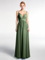 Robe Longue en Mousseline à Taille Empire à Col en V Profond Olive Verte Grande Taille