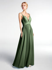 Robe Longue en Mousseline à Taille Empire à Col en V Profond Olive Verte Grande Taille