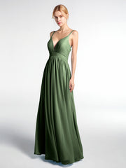 Robe Longue en Mousseline à Taille Empire à Col en V Profond Olive Verte Grande Taille