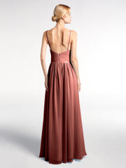 Robe Longue en Mousseline à Taille Empire à Col en V Profond terracotta Grande Taille