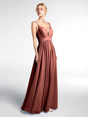 Robe Longue en Mousseline à Taille Empire à Col en V Profond terracotta Grande Taille