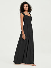 Col En Cœur Mousseline Robes Avec Dentelle Mancherons Noir