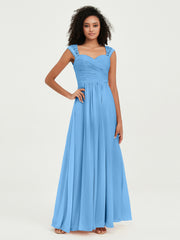 Col En Cœur Mousseline Robes Avec Dentelle Mancherons Bleu