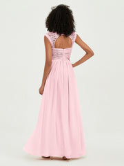 Col En Cœur Mousseline Robes Avec Dentelle Mancherons Rose Pâle