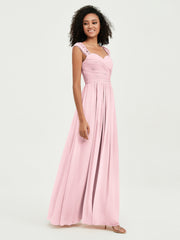 Col En Cœur Mousseline Robes Avec Dentelle Mancherons Rose Pâle