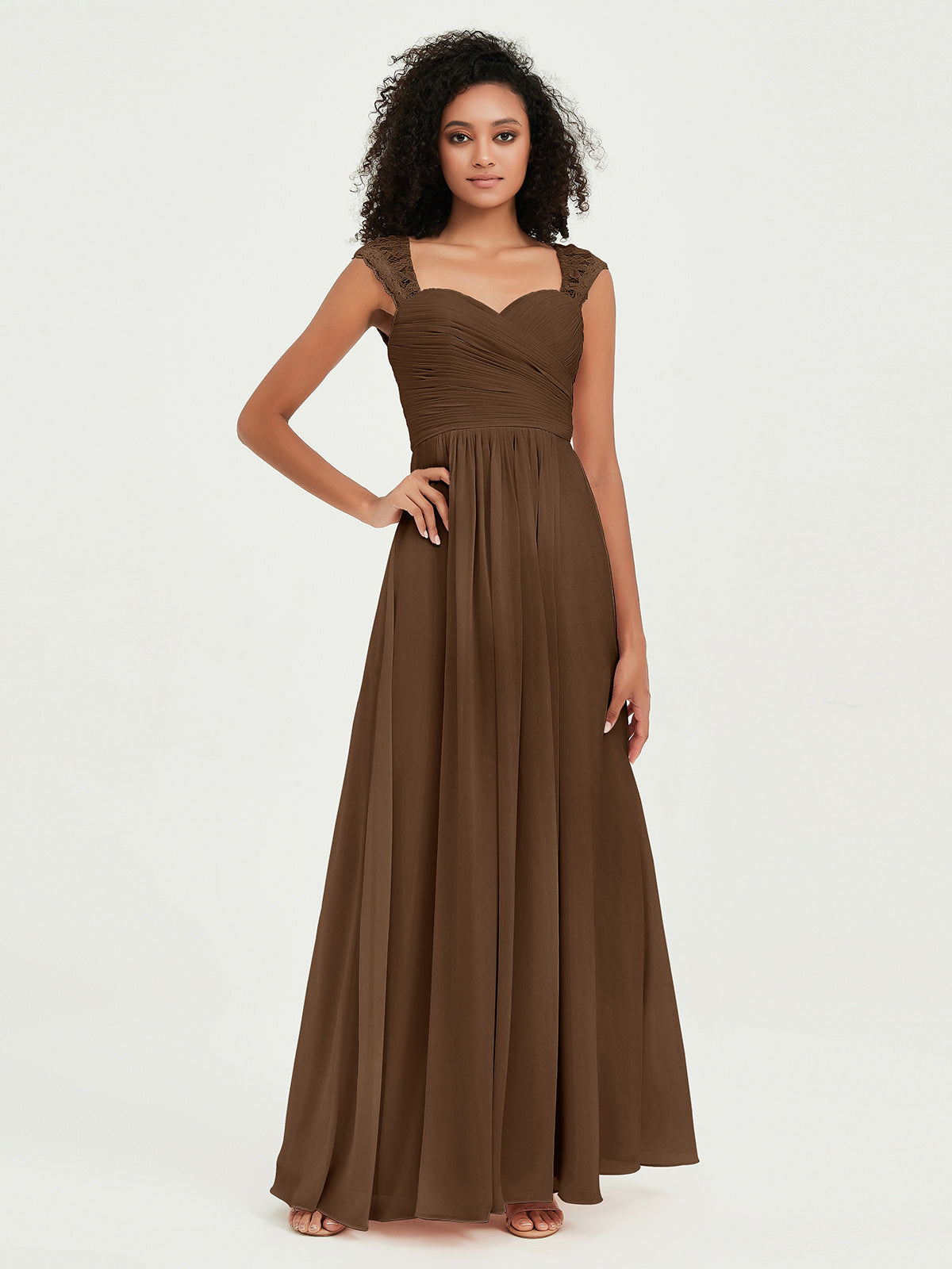 Col En Cœur Mousseline Robes Avec Dentelle Mancherons Brun