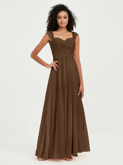 Col En Cœur Mousseline Robes Avec Dentelle Mancherons Brun