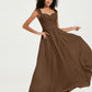 Col En Cœur Mousseline Robes Avec Dentelle Mancherons Brun