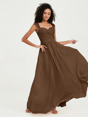 Col En Cœur Mousseline Robes Avec Dentelle Mancherons Brun