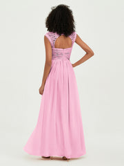 Col En Cœur Mousseline Robes Avec Dentelle Mancherons Rose Bonbon