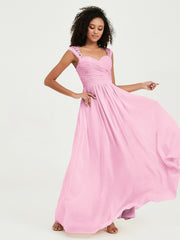 Col En Cœur Mousseline Robes Avec Dentelle Mancherons Rose Bonbon